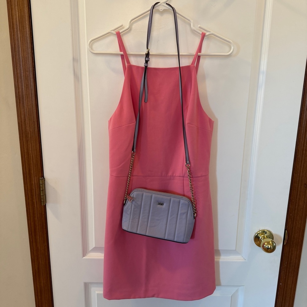 SET! French Connection Ladies Size 6 Pink Dress + DKNY Lavender/Gold Purse!